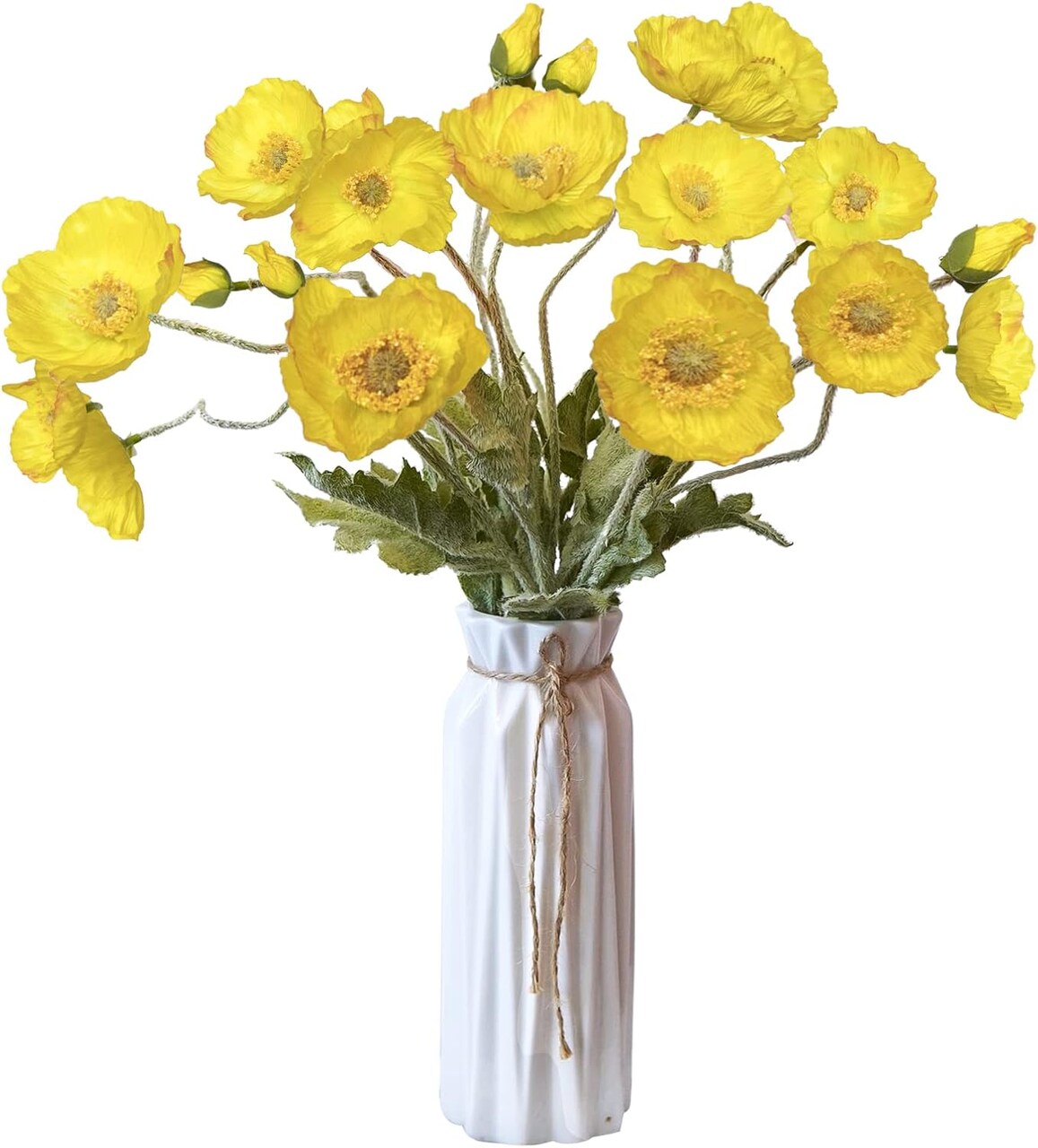 Artificial Flowers 5Pcs Poppies Flowers Artificial Silk Flowers (Yellow)